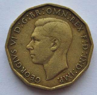 1942 UK Great Britain 3 Pence Beautiful Coin King George VI  