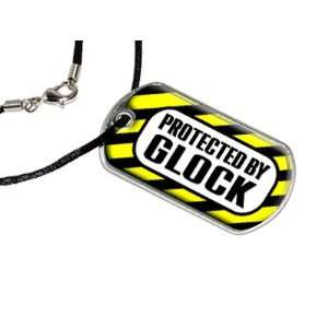  Protected by Glock   Military Dog Tag Black Satin Cord 