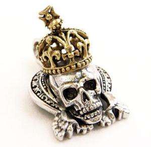 ROYAL GOLD CROWN SKULL 925 STERLING SILVER PENDANT NEW  