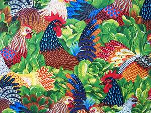 CHICKEN ROOSTER CHICKENS REALISTIC COTTON FABRIC  