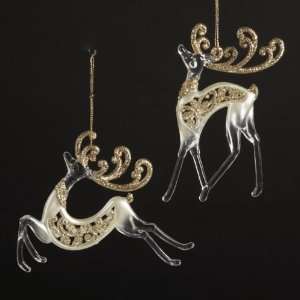 Club Pack of 24 Ivory wiith Gold Glitter Reindeer Christmas Ornaments 
