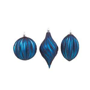 Pack of 12 Cobalt Blue Striped Finial, Teardrop & Ball Glass Christmas 