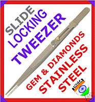 DIAMOND TWEEZERS SLIDE LOCKING STEEL SERRATED GEM STONE  