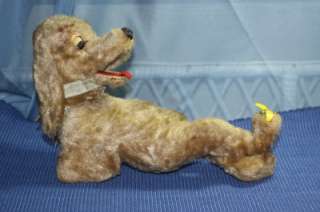 Vintage Japan Mohair Sleeping Furry Dog Wind Up Toy Stomach Moves Eyes 