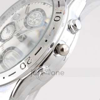 New Popular Men Steel Band 3 clock ring Sliver Tone Sport Quartz Wrist 