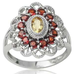   14k White Gold 0.99 ctw Garnet and Citrine Baroque Ring 8.5 Jewelry