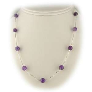 Amethyst Stone Beads Sterling Silver Box Chain Necklace 18 
