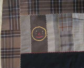   Art Mourning Quilt w Embroidered Christian Symbols & Face w Tears Wool