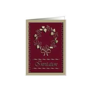 Golden Wreath on Red, Christmas Party invitation Card