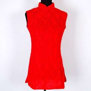  Chinese Sleeveless Long Shirt Blouse Red Available Sizes 