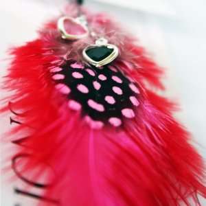 Feather Hair Extension Valentines Clip in Pink and Red 