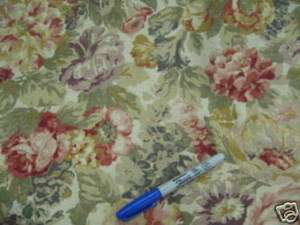 Fabric Upholstery/drapery Floral Cilantro and Pink 309G  