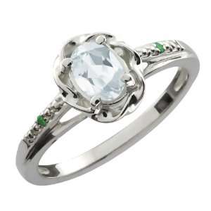   Ct Oval Sky Blue Aquamarine Green Diamond 18K White Gold Ring Jewelry