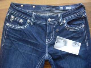   MISS ME Rhinestone Button Flap Back Pockets Easy Straight Leg Jeans 29