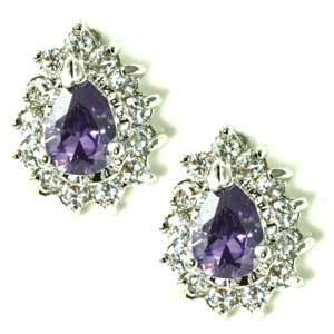  Clustered Purple Teardrop CZ with White CZ Paved Brim 