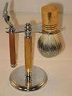 Olive wood Shaving Kit with a Brush, Razor, and Stand