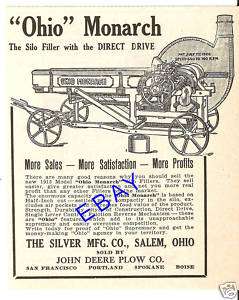 1914 JOHN DEERE SILVER OHIO MONARCH SILO FILLER AD  