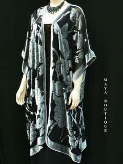 Silk Burnout Velvet Jacket Kimono Duster Silver Black No Fringe Maya 