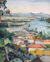   European impressionism gouache painting river landscape cityscape