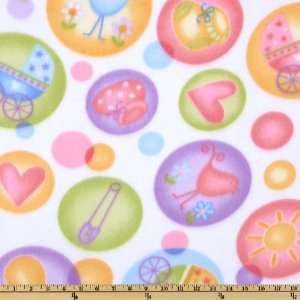  60 Wide Fleece Hearts & Circles White/Pastel Fabric By 