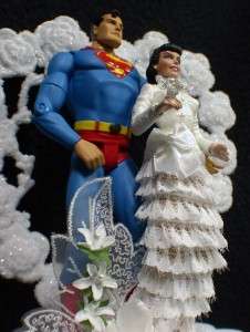 SUPERMAN Lois Lane Clark Kent Wedding Cake topper LOT glasses knife 