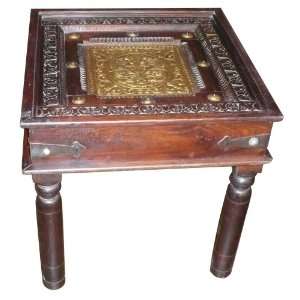   Teakwood Side Table with Brass Embossing from India