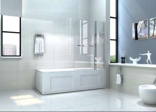 NEW 6mm GLASS DOUBLE OVER BATH SHOWER SCREEN WITH SHELF  