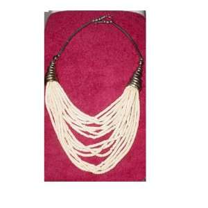  Silvertone & White Hishi Beads Necklace 