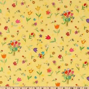  44 Wide Flower Toss Yellow Fabric By The Yard Arts 