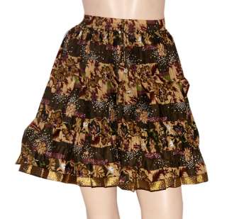   Look Hand Block Print Crinkle Cotton Short Skirt With Brocade Lace