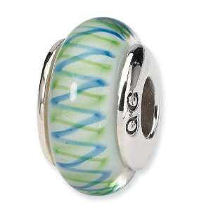  Green and Blue Zig Zag Murano Glass and .925 Sterling 