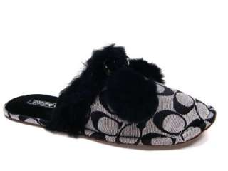 New Coach Poppy Jayda Signature Fur Slippers House Shoes Gift Black 