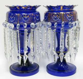 ANTIQUE BOHEMIAN COBALT BLUE GLASS LUSTRES+PRISMS $1 NR  