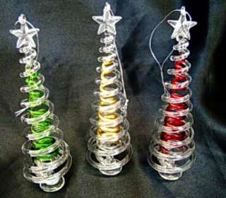   Set of 3 Large Spiral Glass Christmas Ornaments Red Gold Green  