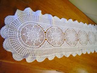   WHITE COLOR HAND CROCHET LACE TABLE RUNNER WITH LOVELY DESIGNS