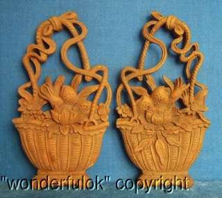 Rare Antique Chinese Wooden Pair Flower Baskets  