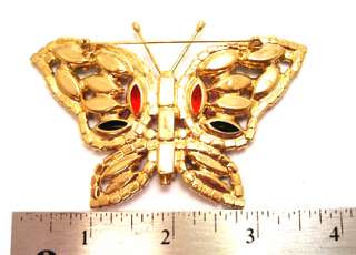 Vintage Brooch Pin Multi Colored Prong Set Rhinestone Butterfly 
