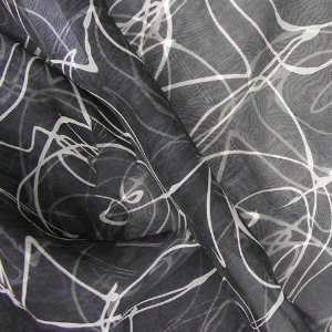  42 Wide Designer Silk Sheer Scribble Black/Ivory Fabric 