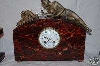 French Rare Tortoise Art Deco Figural Clock Set  