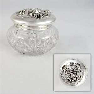  Dresser Jar, Glass w/ Sterling Lid by Wm. B. Kerr & Co 