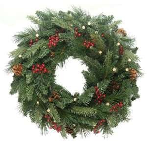  26 Pre Lit LED Battery Operated Berry & Pine Cone Christmas Wreath 