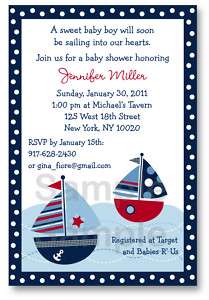 Sail Away Sailboat Boys Baby Shower Invitation Digital  