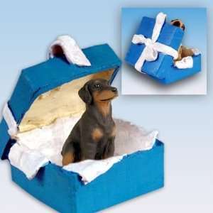  Doberman Pinscher Blue Gift Box Dog Ornament   Uncropped 