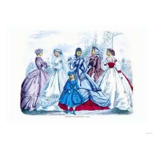  Godeys Fashions for September 1865 Giclee Poster Print 