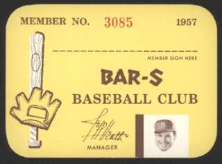 1957 Seattle Rainiers, PCL, BAR S Baseball Club Card  