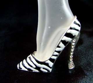 NEW Zebra Print High Heel Pump with Hand Blown Glass Perfume Bottle 