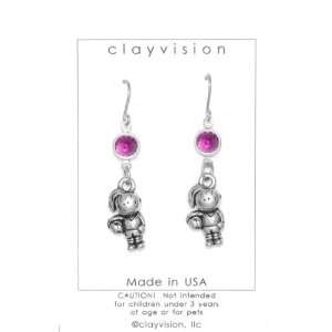 Clayvision Soccer Girl w/Ball Charm Earrings with Birthstone/Team 