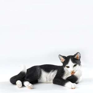  Black & White Cat Lying Figurine