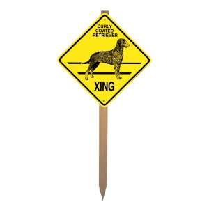 Curly Coated Retriever Xing Caution Crossing Yard Sign on a Stake Dog 