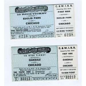  2 Chicago & Western Indiana RR 10 Ride Ticket Euclid Park 